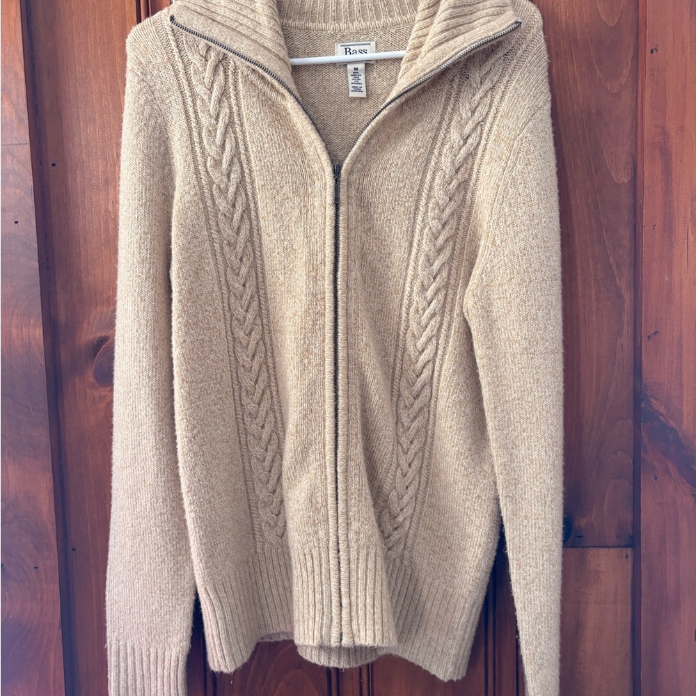 G.H. Bass & Co Cable Knit Zip Cardigan Women’s Medium Beige Sweater Jacket Cozy